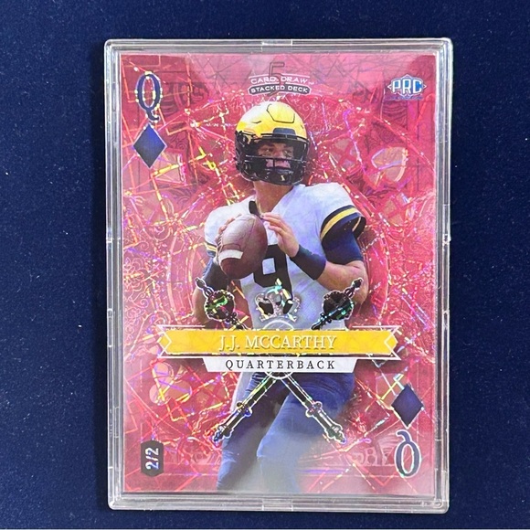 J.J. McCarthy PRC Card 2/2 Wild Card Stacked Deck Queen Diamonds - Picture 3 of 3